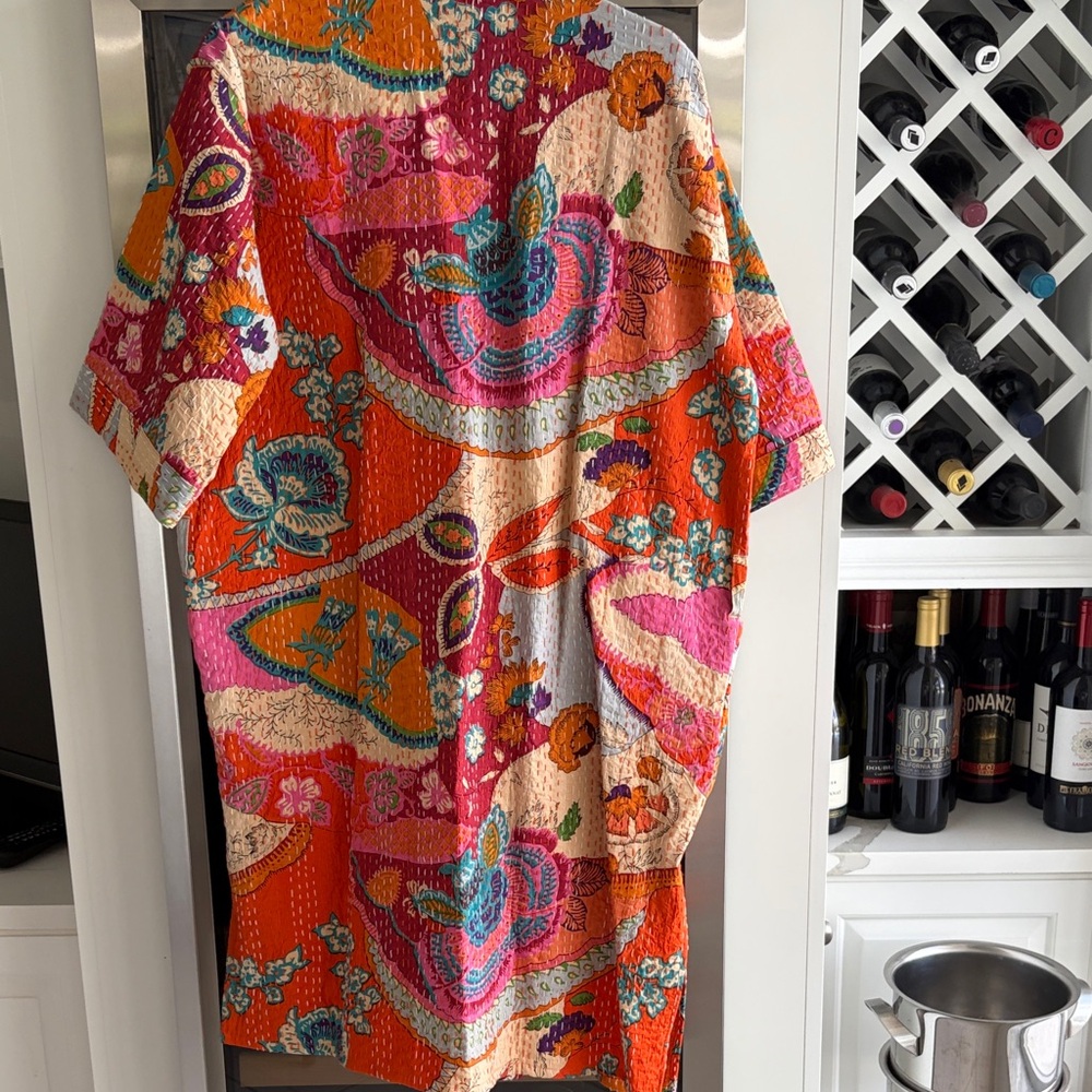 Vibrant kantha Patchwork Kimono Robe in Orange & Pink - Picture 5 of 7